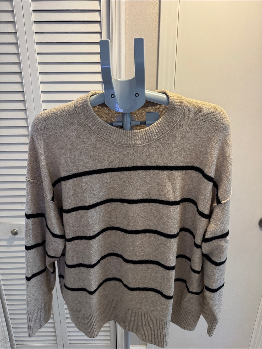 Aerie Women's oversized Crewneck Beige Stripe Sweater